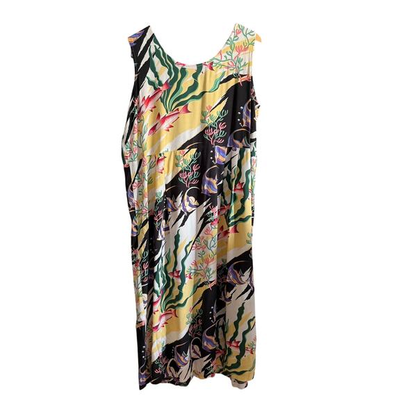 Vintage REYN SPOONER | Women's Fish Print SLeeveless Midi Hawaiian Dress | Sz 14 - Picture 1 of 7